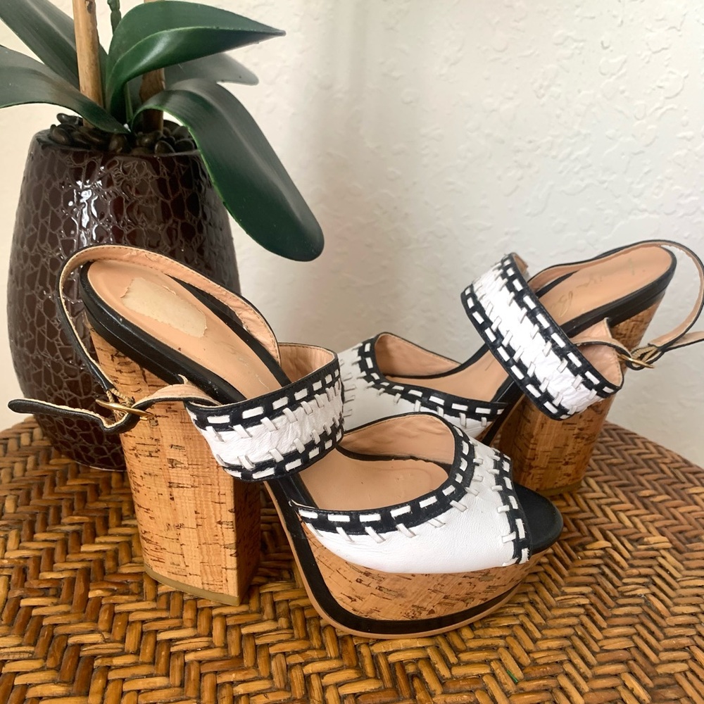 Luiza Barcelos Leather Stitched Boho Platform Heels